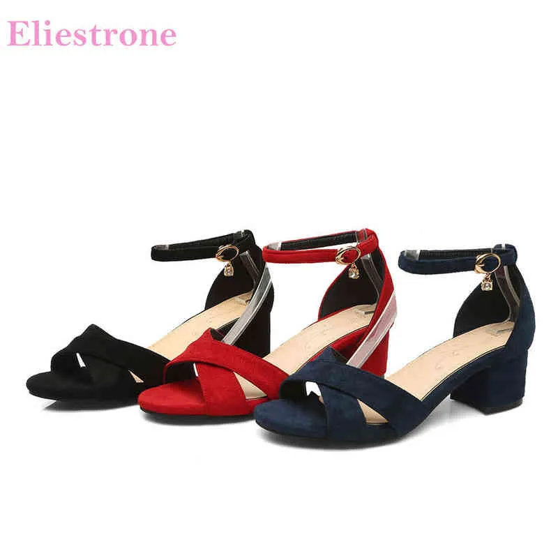 Dress Shoes Brand New Summer Elegant Black Red Women Office Sandals Med Chunky Heels Lady PS07 Plus Big Small Size 10 31 45 47 220303