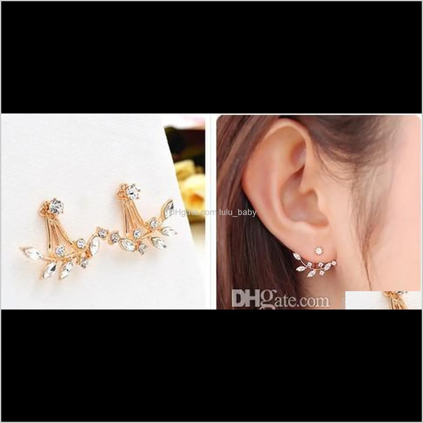 Chic Ear Jacket Earrings Rhinestoned Leaf Branch Earrings For Women Gold /Silver /Rose Gold Tone Ear Jackets Ear Studs