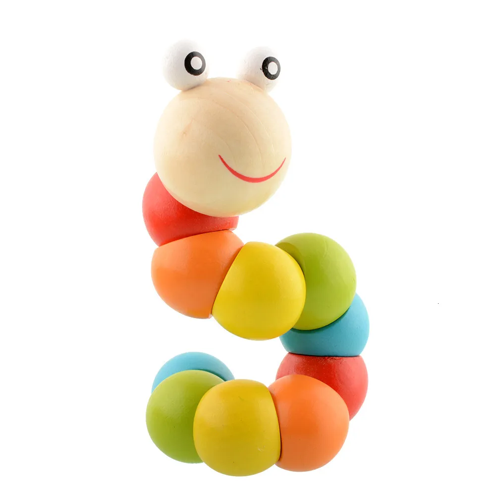 DIY Baby Child Polished Snake Worm Twist Caterpillars Colorful Wooden Wood Toy Developmental Infant Educational Gift Transformer