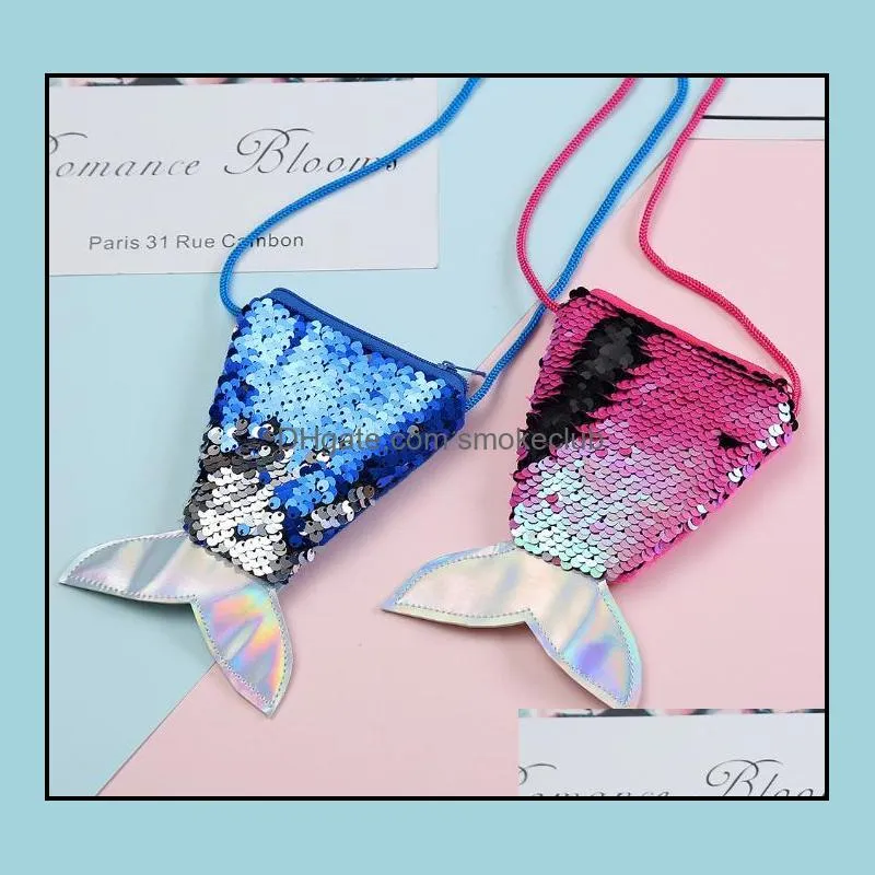 6Styles Mermaid Sequins Coin Purse With Lanyard mermaid Fish Shape Tail Coin Pouch Bag Portable Glittler Wallet Girl storage bag