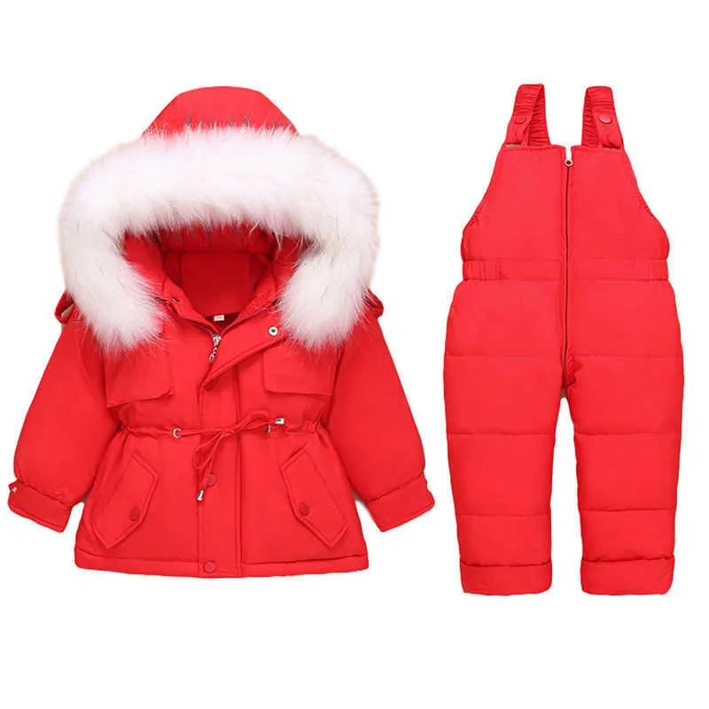 2 adet Kız Snowsuit Kış Çocuk Aşağı Giyim Seti 2021 Bebek Kayak Takım Elbise Tulum Bebekler için Toddler Tulum Ceket Erkek Giysileri H0909