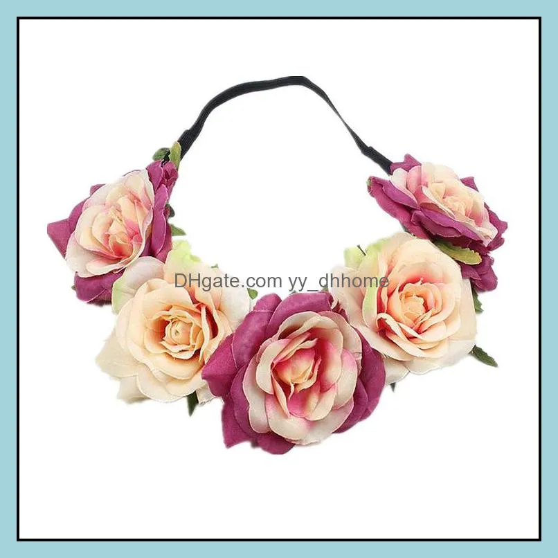 Handmade Christmas Fabric Peony Rose Flower Crown Bridal Hair Accessories Prom Garland for Bridesmaid Flower Wreath