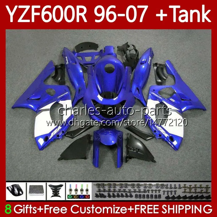 Fairings +Tank For YAMAHA YZF600R White blue Thundercat YZF 600R 600 R 96 97 98 99 00 01 02 07 Body 86No.104 YZF-600R 1996 2003 2004 2005 2006 2007 YZF600-R 96-07 Bodywork