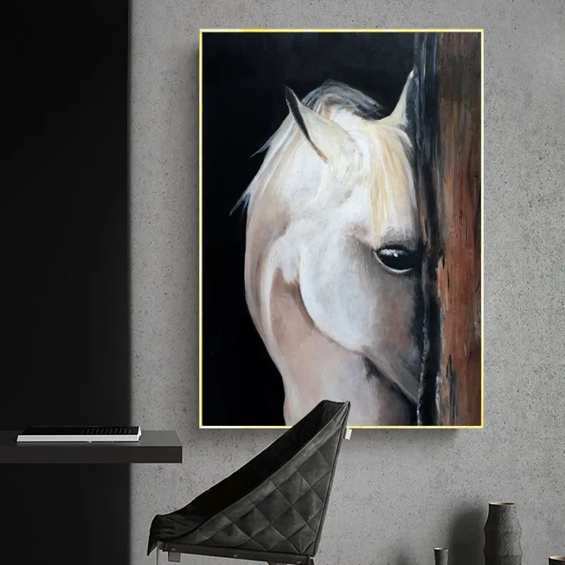 Toile d'art de cheval blanc timide, affiches et imprimés, peinture murale pour salon, images d'animaux, décoration de maison, sans cadre