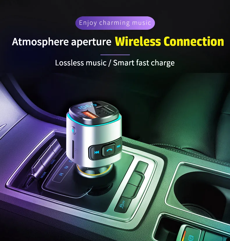 BC41 Bil FM-sändare AUX Modulator Wireless Handsfree Car Kits Bil Audio MP3-spelare med snabb avgift TF-kortplats