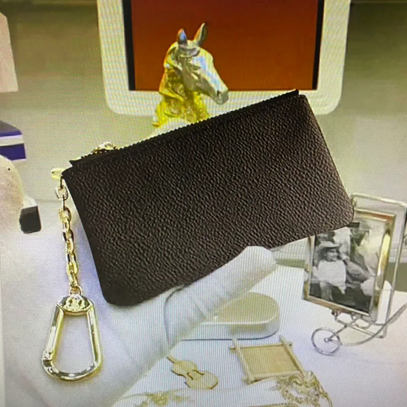 Fashion Women Men Key Wallet Ring Credit Card Holder Coin Purse Mini Wallet Bag Charm Mono Brown Canvas