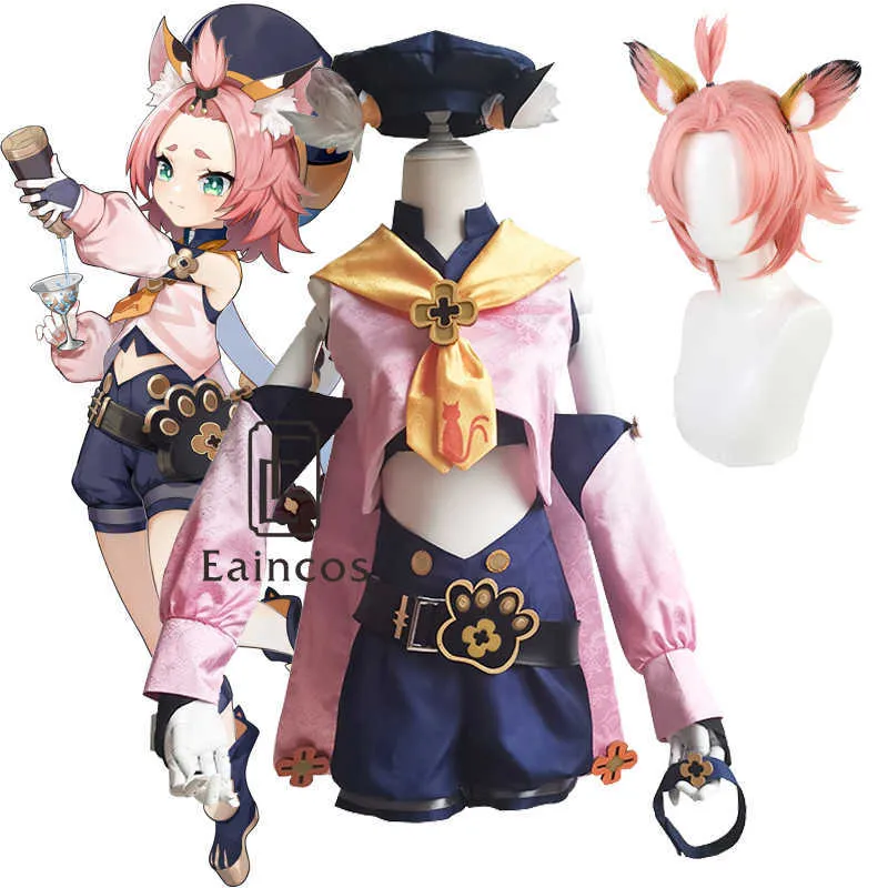 Spiel Genshin Impact Diona Cosplay Kostüm Perücken Anime Outfits Kleid Halloween Karneval Uniformen Frauen Anpassen Kostüme Y0903