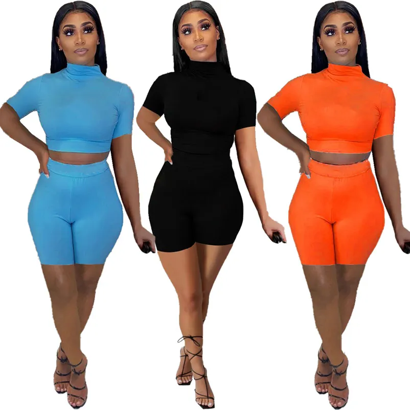 Sommarkläder Kvinnor Tracksuits T-shirt Shorts 2 Piece Set Set Crop Tops Outfits XL Sexy Plain Fashion Casual T Shirts + Capris Jogger Suits DHL 4738