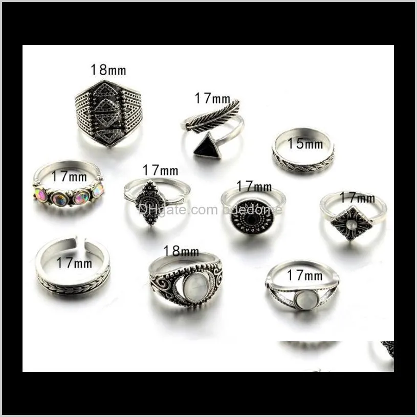 blingbling vintage ethnic wind drop arrow studded set of 10 sets of rings two colors to choose! eub