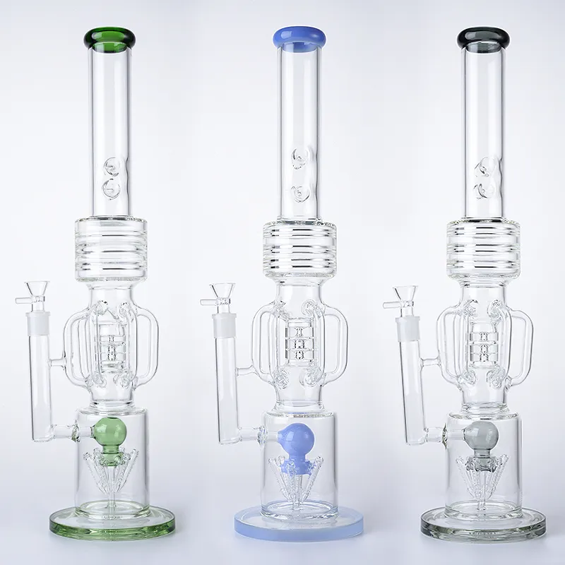 21 Inch Hookahs Drum Barrel Perc Thick Glass Bongs Slitted Rocket Percolator Oil Dab Rigs Recycler Big Bong Water Pipes 14mm Female With Bowl