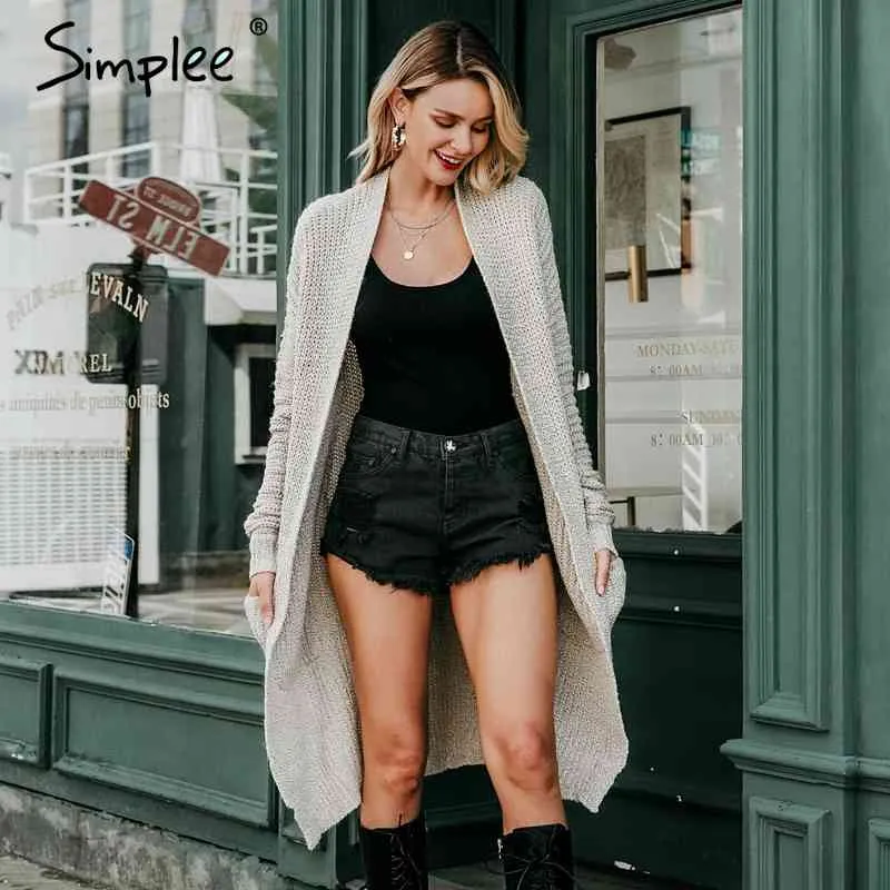 Women knitted long Winter loose casual sweater Korean fashion ladies cardigan jumpers streetwear 210414