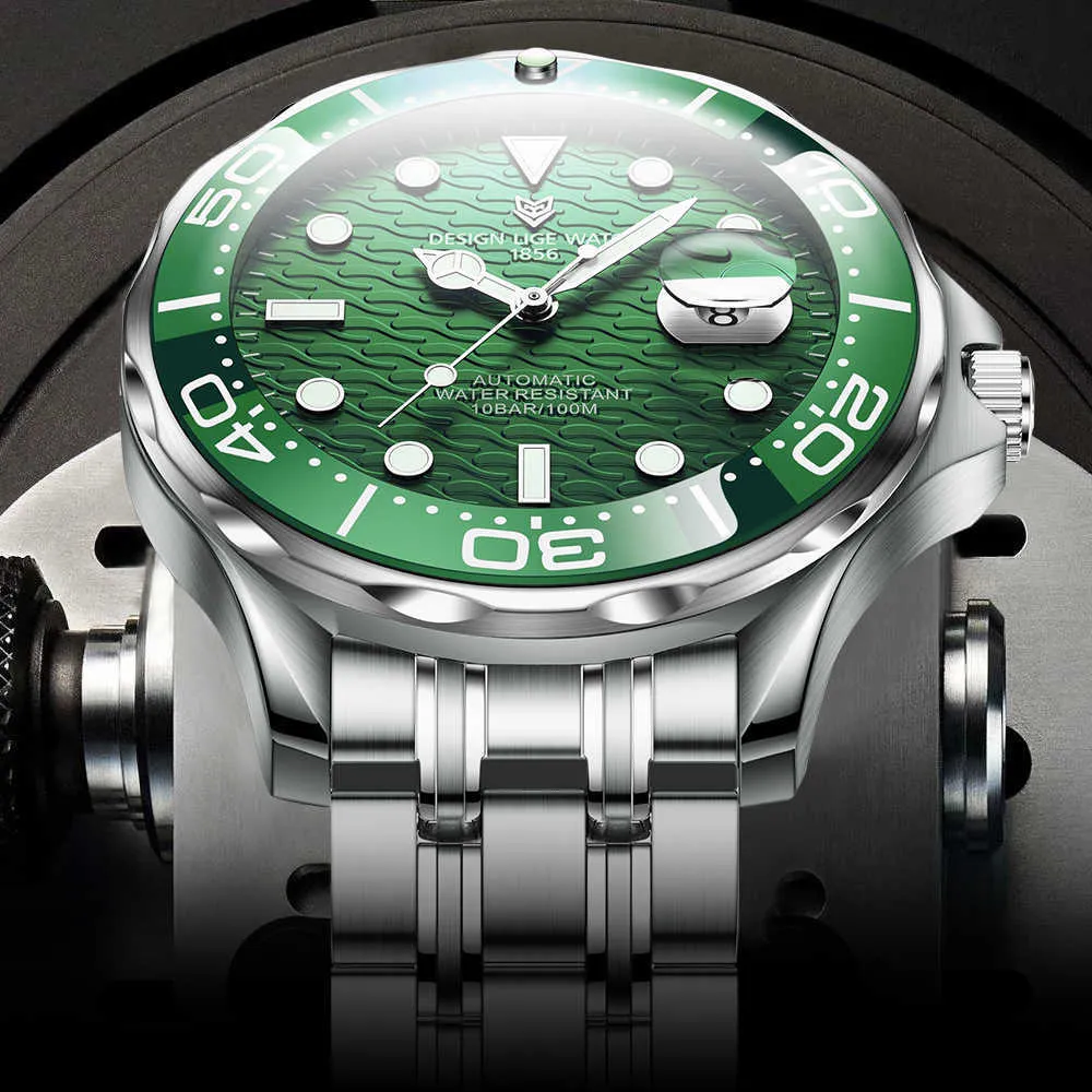 Sport Mens Mechanical Watches LIGE Top Brand Automatic Watch Men Waterproof Date Clock Man Diving Wristwatch 210527