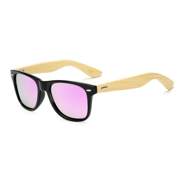 Lunettes de soleil polarisées en bambou Cateye Designer Lunettes de soleil en bois 52 Lunettes en bois classiques Cadre transparent Argent Noir pour hommes femmes