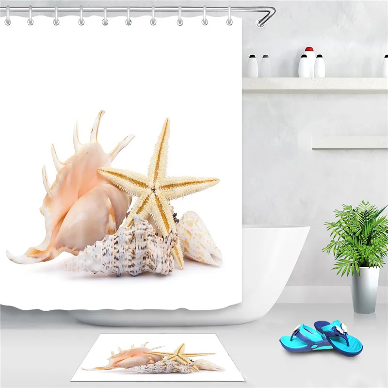 Sea Beach Shower Curtain Starfish Shell Printed Bath Screen Polyester  Waterproof Beach Themed Shower Curtain Decor With Hooks 1494 T2 From Sd007,  $11.73