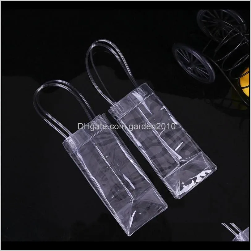durable clear transparent pvc champagne wine ice bag pouch cooler bag with handle fast shipping wb729