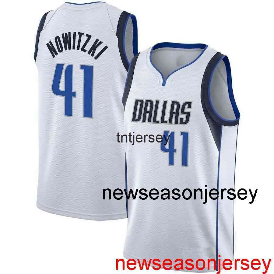 Pas cher Personnalisé Dirk Nowitzki # 41 Blanc Swingman Jersey Cousu Hommes Femmes Jeunesse XS-6XL Maillots De Basket-ball