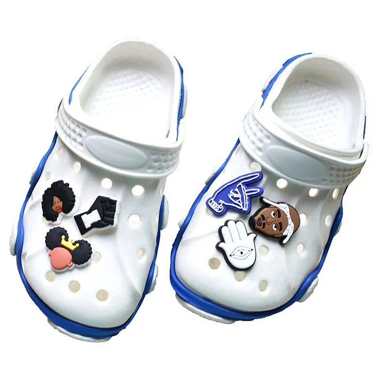 Single Sale 50Pcs Shoe Charms Cartoon Cute Black Haired Girl Personality Man For Croc Jibz Kids Party Gifts