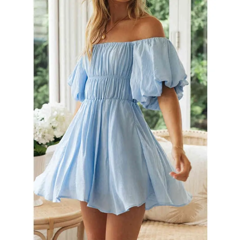 Sexy Off Shoulder Puff Sleeve Summer Dress 2024 Women Sweet