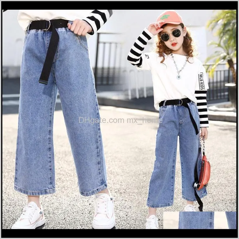 girls jeans for kids denim pants teenage jeans for girls wide leg pants 10 12 year elastic high waist children trousers pantalon