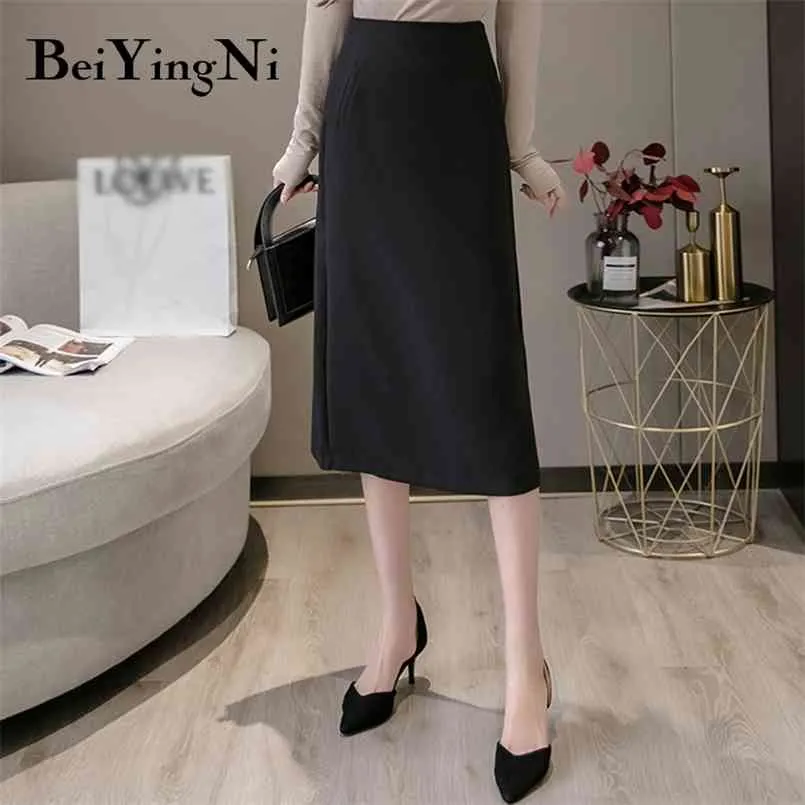 Office Ladies Skirt Work Wear OL Slim Pockets Casual Korean High Waist Skirts Womens Vintage Street Formal Midi Saias 210506