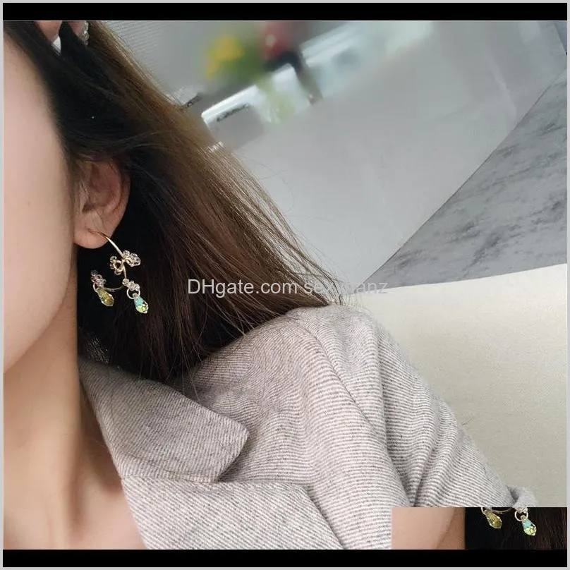 korea color crystal irregular tassel flowers earring for women wedding fashion jewelry pendant hypoallergenic gift stud