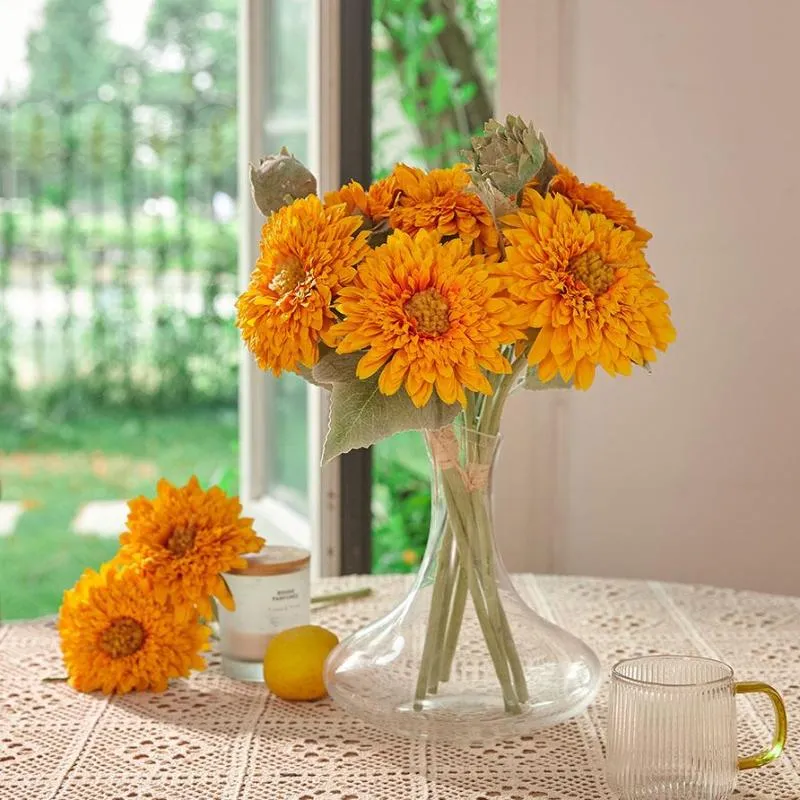 Decorative Flowers & Wreaths PARTY JOY 2PCS Artificial Fake Silk Sunflowers Bouquets For Table Arrangements Home Kitchen Office Windowsill D