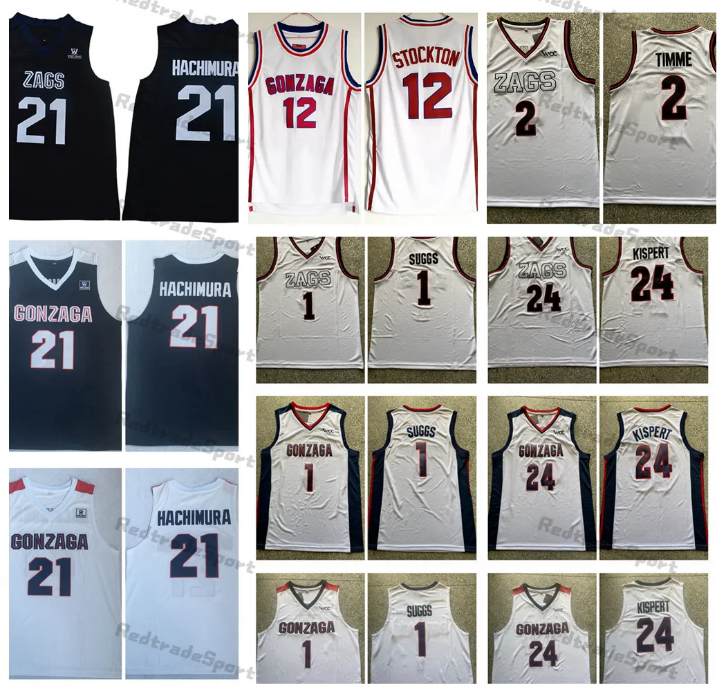 2021 Gonzaga Bulldogs College Basketball Jerseys ZAGS 21 Rui Hachimura 1 Jalen Suggs 24 Corey Kispert 2 Drew Timme Vintage John Stockton White Stitched Shirts