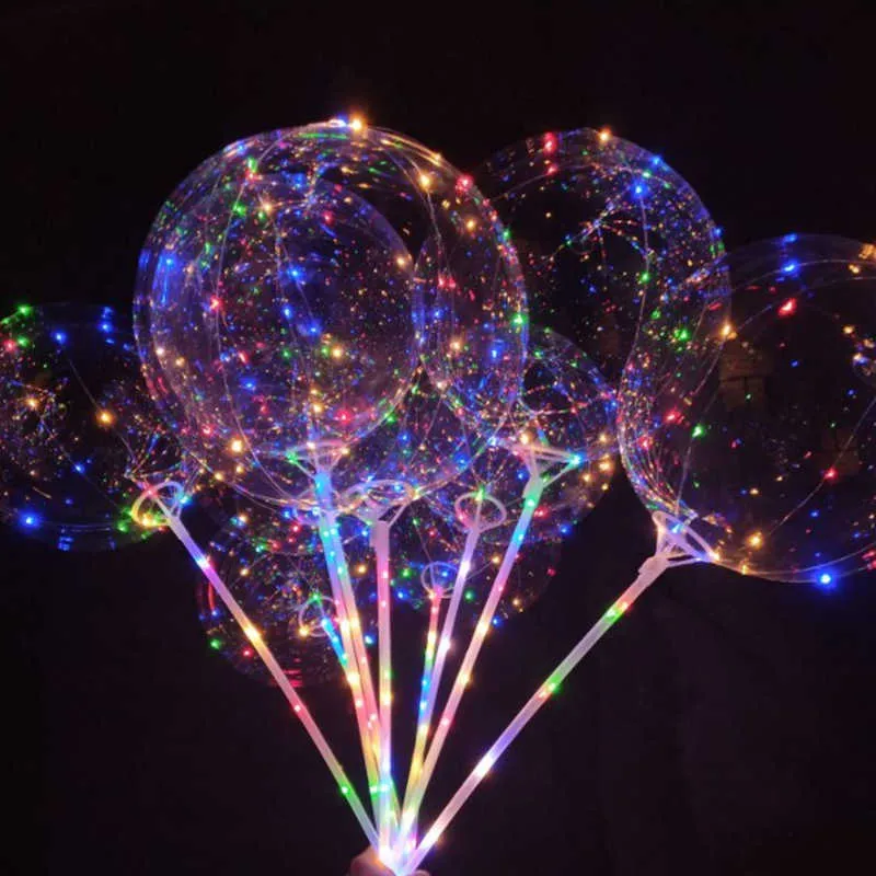 Noel 20 inç Aydınlık Parti LED Balon Şeffaf Renkli Yanıp Sönen Aydınlatma Balonları ile 70 cm Kutuplu Düğün Parti Süslemeleri