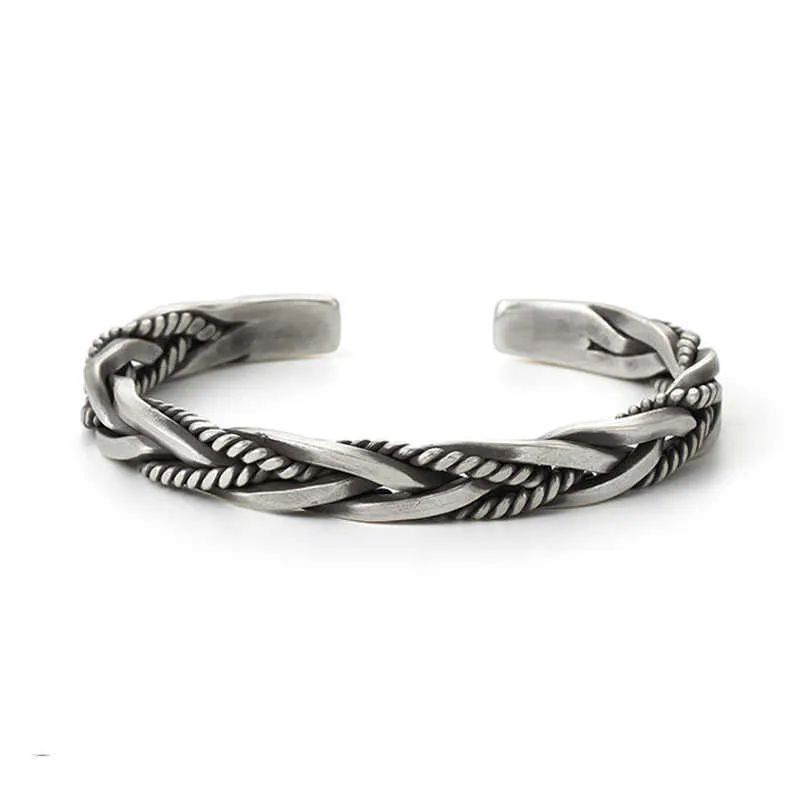 Vintage Twisted Woven Bransoletka Neutralny Retro Tajski Oryginalny Handmade Wykwintna Unikalna Bangle Otwarcia Dla Mężczyzn Prezent Q0717