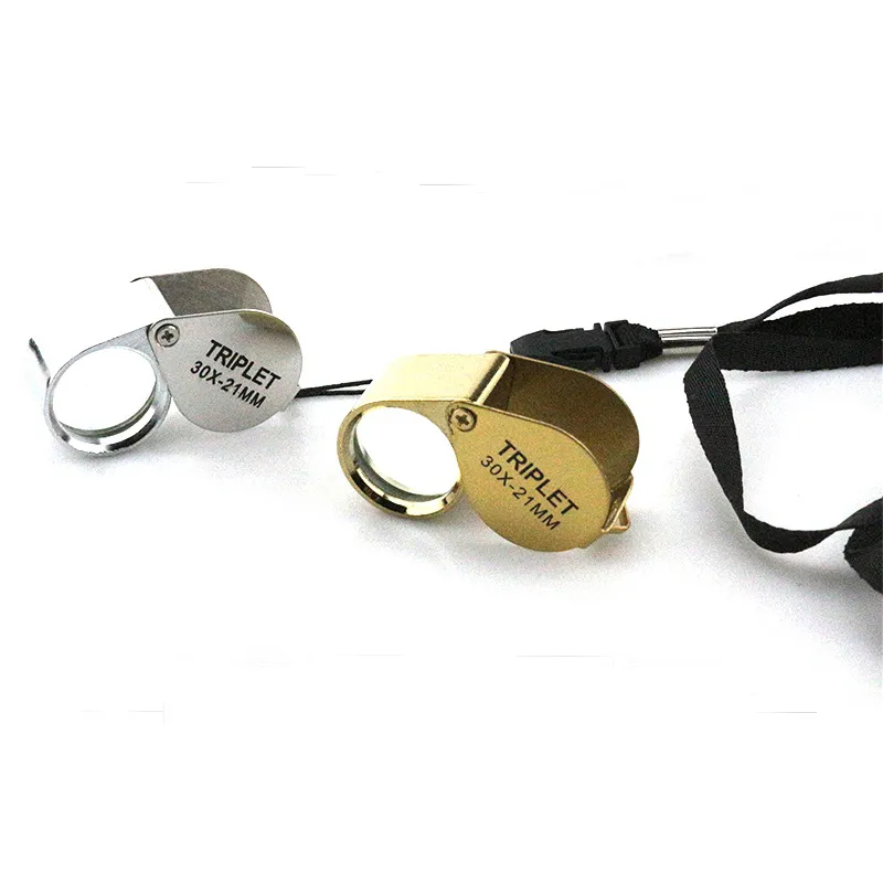 30X 21mm Microscope Bijoux Loupe Antique Diamant Identification Loupe Loupe avec 45cm Corde Étui En Cuir