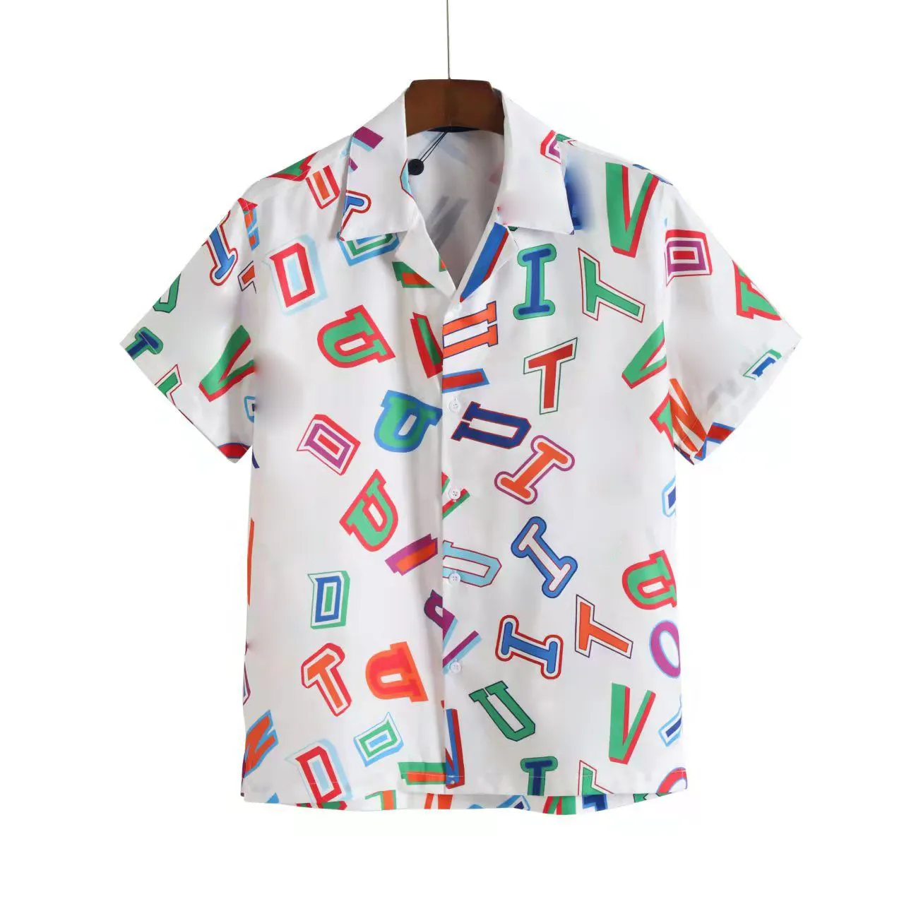 Frankrijk heren bedrukte overhemden ontwerper Witte jacquard letters blauwe camouflage parijs kleding Herenoverhemd met korte mouwen Vakantie casual overhemd