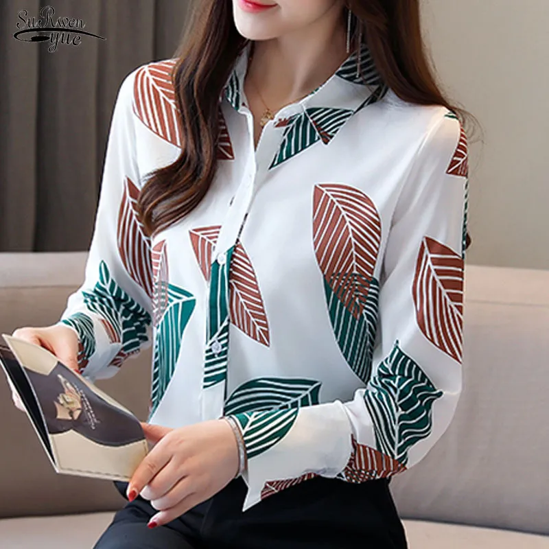 Camicia in chiffon con stampa a maniche lunghe da donna Camicetta allentata coreana da donna in ufficio Top e camicette Blusas Mujer De Moda 10617 210521
