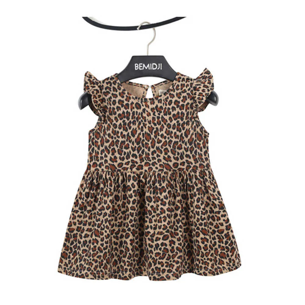 2021 neue Mode Kleinkind Mädchen Party Kostüm Kleid Europäischen Stil Leopard Sommer Kinder Kleider für Baby Mädchen Boutique Kleidung Q0716