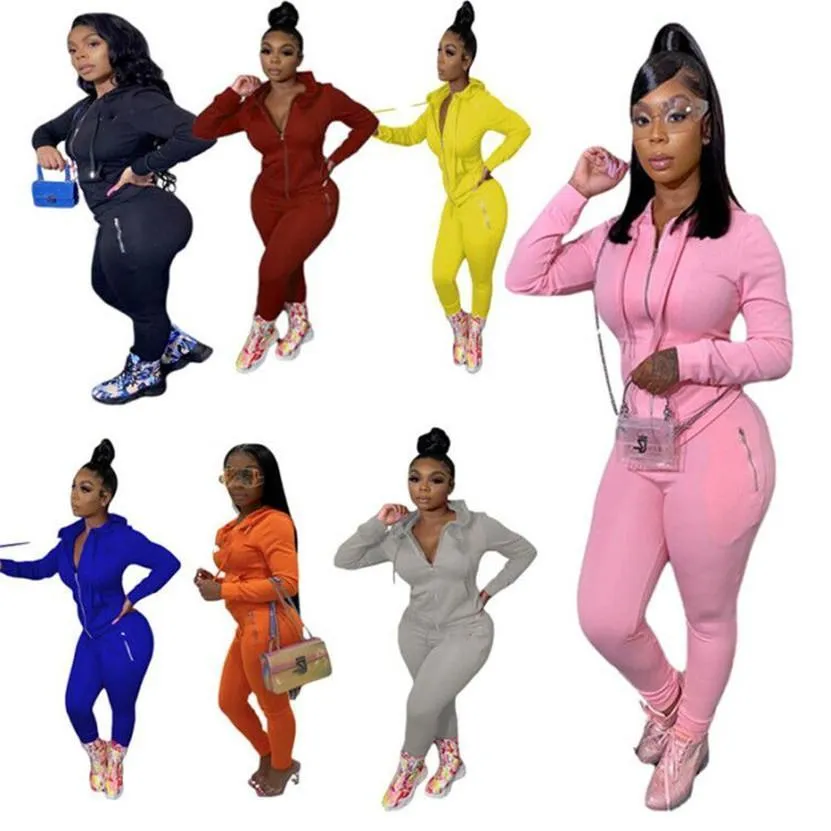 Women Fall winter clothing jogger suit black tracksuits long sleeve jacket+pants solid color plus size two piece set casual sweatsuits 3844