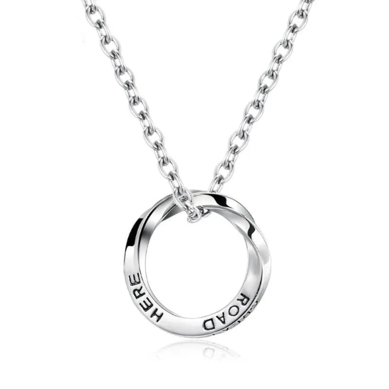 Vintage Stainless Steel Twist Pendant Necklace With Engraved Round