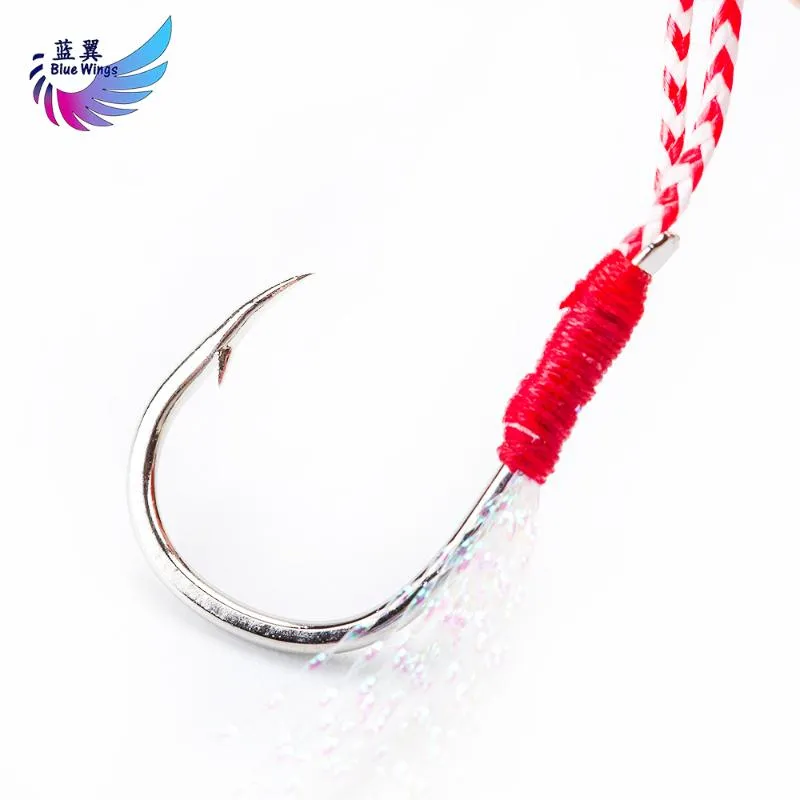 10 pz/lotto Fishing Cast Jigs Assist Hook A10 Spinato Single Jig Thread Piuma Pesca Ganci di richiamo in acciaio ad alto tenore di carbonio