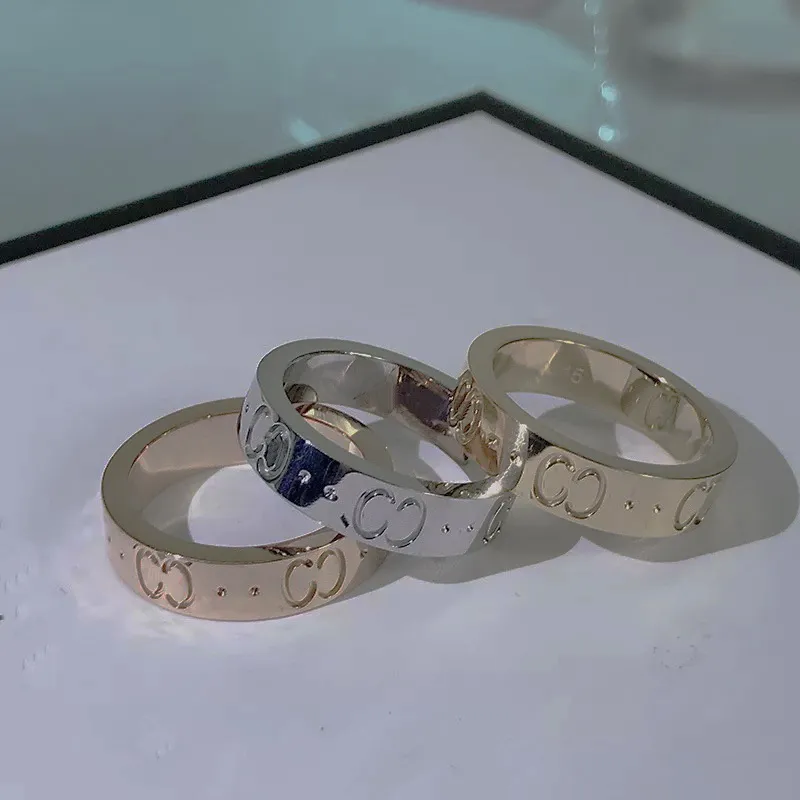 Luxurys Designers Band Rings Fashion Men Women Titanium Steel Engraved Letter Pattern Lovers Jewelry Narrow Ring Size 5-11