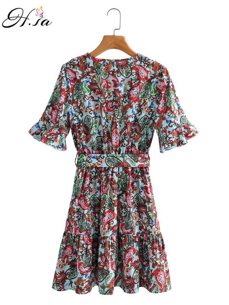 H.SA Womens Summer Boho Dress Floral Print V Neck Wrap Sundress With Ruffle  Short Sleeves A Line Mini Beach Dress From Cong04, $30.83 In Bulk |  DHgate.Com
