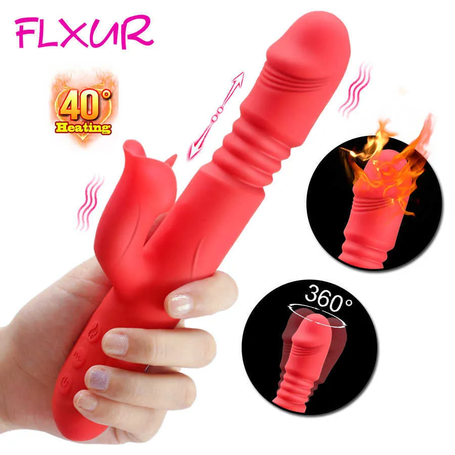 FLXUR Telescopic Rabbit Vibrator Rotation Heating G Spot Dildo Clit Stimulator Female Masturbation Sex Toys for woman 210622