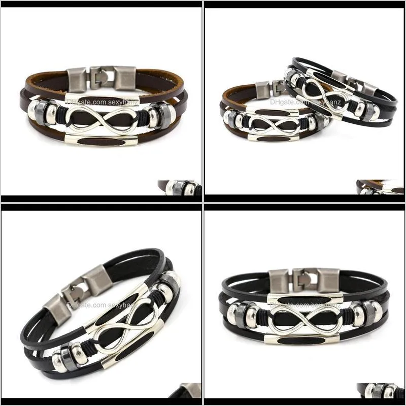 leather vintage bracelet all-match multi-layer 8-character men`s leather bracelet unlimited symbol female