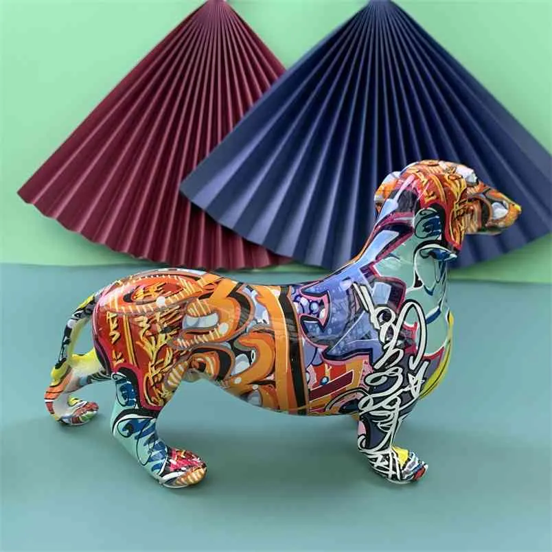 Modern yaratıcı boyalı renkli dachshund köpek dekorasyon ev şarap dolabı ofis dekorasyon masaüstü dekorasyon el sanatları 210910