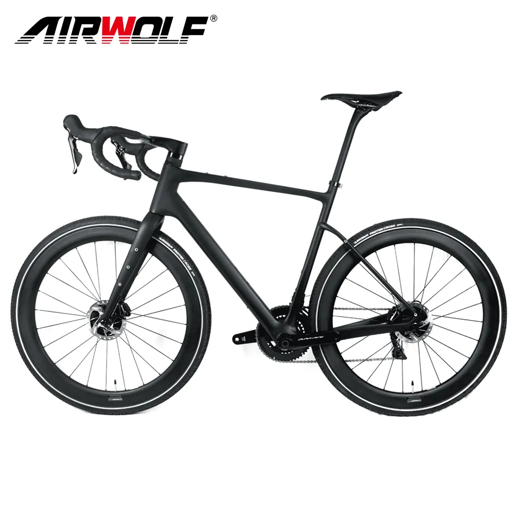 AirWolf 700 * 42C Углеродного волокна Гравий Bike Полный Дорожный циклокросс Велосипед 49 / 52/54/56 / 58см Полностью внутренние проводки Велосипеды для Shimano R8070 DI2 Gropuset