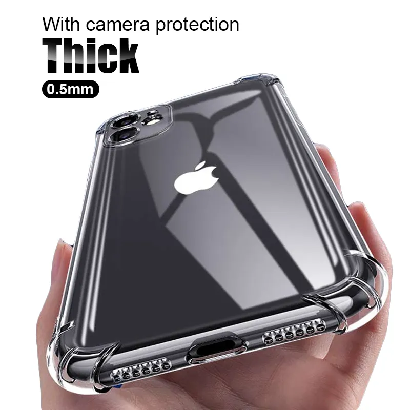 Tjock stötsäker TPU -telefonfodral för iPhone 13 12 11 Pro XS Max X XR Lens Protection Case på iPhone 6S 7 8 Plus -fall på SE