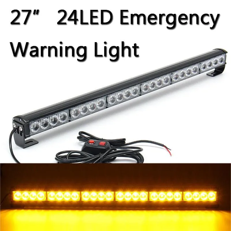 Lumières d'urgence 12V 24 LED voiture camion barre lumineuse stroboscopique balise avertissement lampe de toit étanche feux de danger ambre