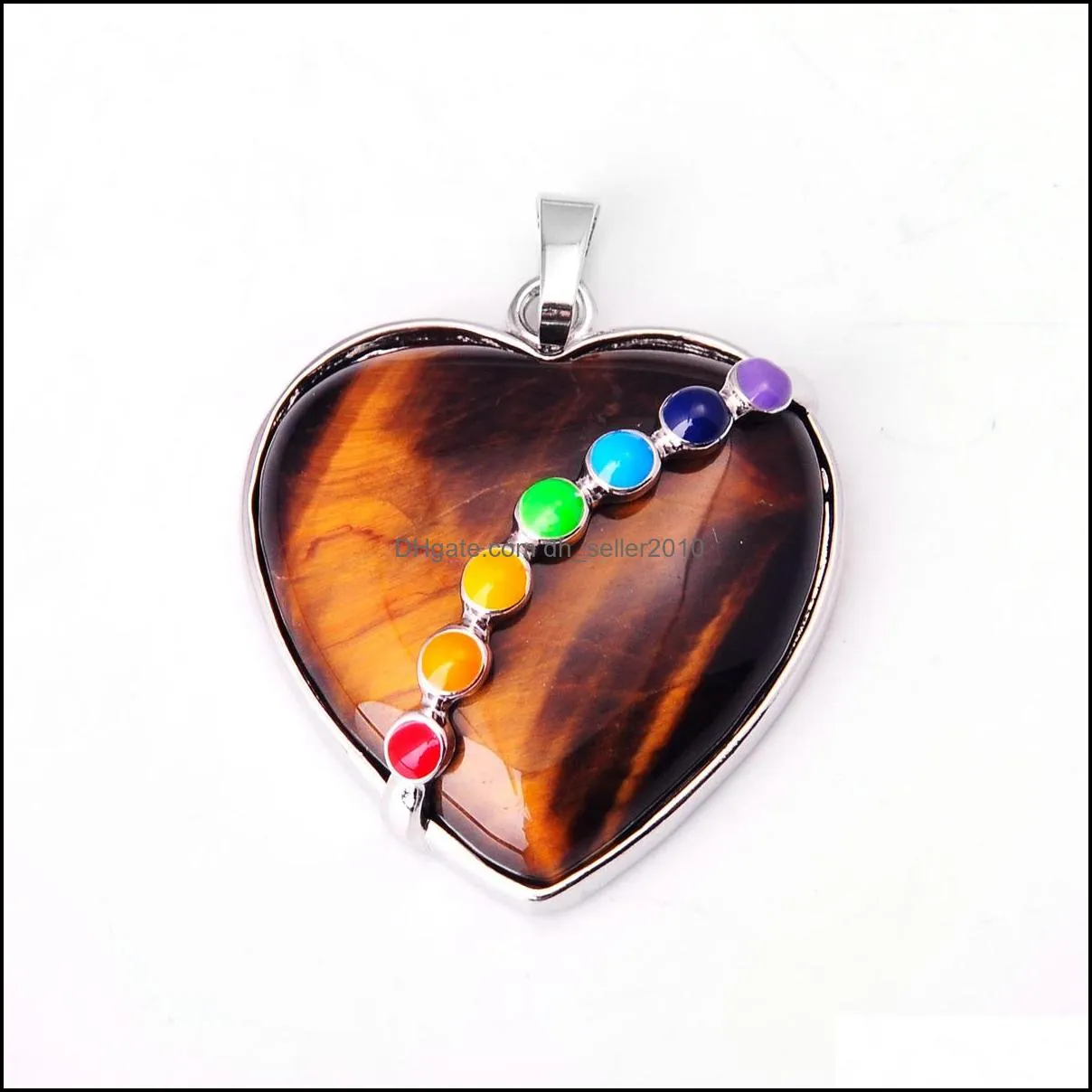 7 Chakra Crystal Heart Shaped Natural Stone Pendants Healing Chakra Reiki Love Charm Bulk for Jewelry Making Amethyst Turquoise