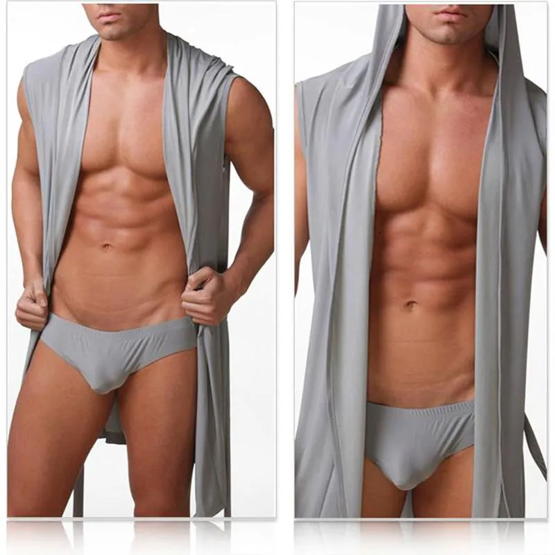 Men's Sleepwear Exy Bath Robe Hooded Pajamas Superthin Smooth Bathing Gown Comfortable Home Tops Wear