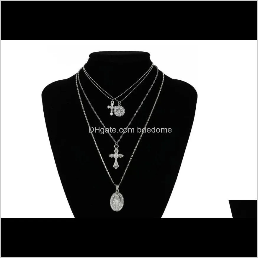 blingbling retro exaggerated personality, stylish multi-layereditem, simple virgin cross pendant necklace two colors to choose!