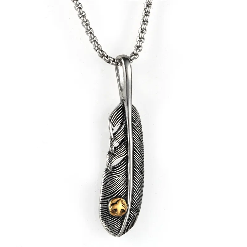 Selling Feather Stainless Pendant Punk Titanium Steel Men's Necklace Girl's Sweater Chain Fashion Brand 573 Z2