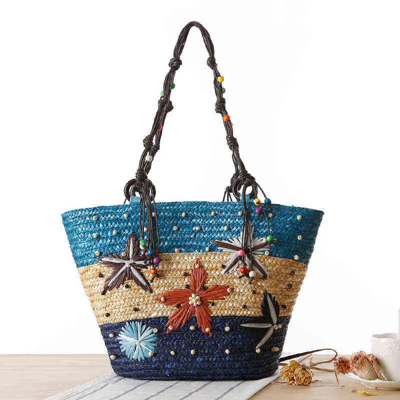 Shopping Bags Bohemian Starfish Starfish Starfish GRANDE Capacità Tote Shoudler Rattan Handabags Casual Summer Beach Big Shopper 220303