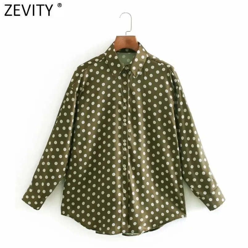 Women Vintage Polka Dot Print Casual Loose Smock Blouse Office Ladies Long Sleeve Business Shirts Chic Blusas Tops LS7424 210420